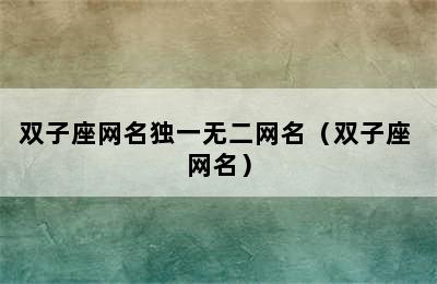 双子座网名独一无二网名（双子座 网名）